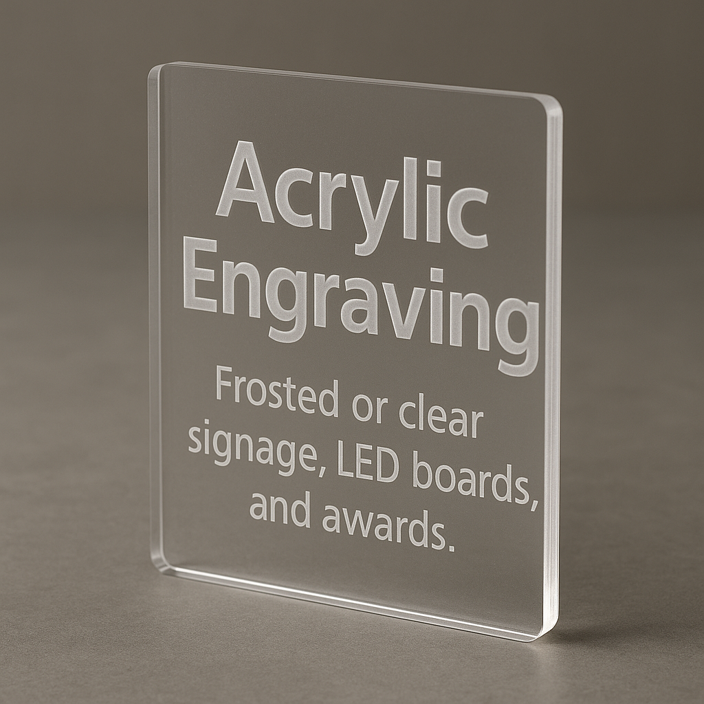 Acrylic engraving for illuminated signs, awards, and branded displays by Arch and Art in Abu Dhabi